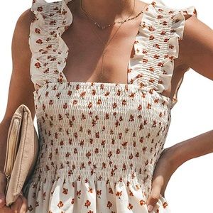 KAMISSY Women Smock Tank Top Chic Ruffle Hem Strap Vest Cami Top